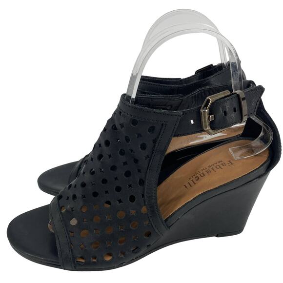 Fabianelli women 6.5 leather wedge gladiator sandal bootie laser cut sandals - Picture 2 of 6